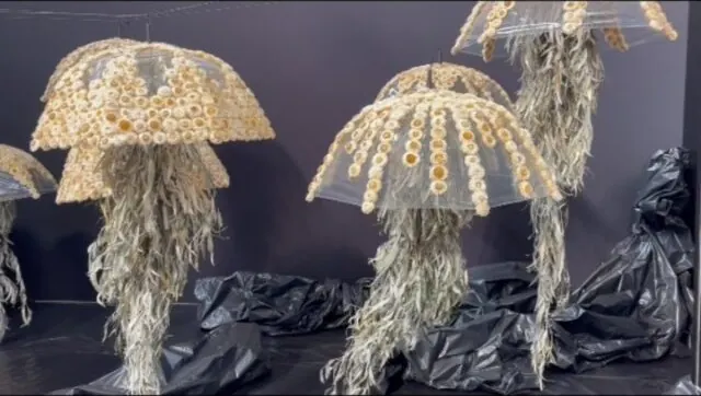 Floral jellyfish installation made from dried flowers at the Melbourne International Flower and Garden Show